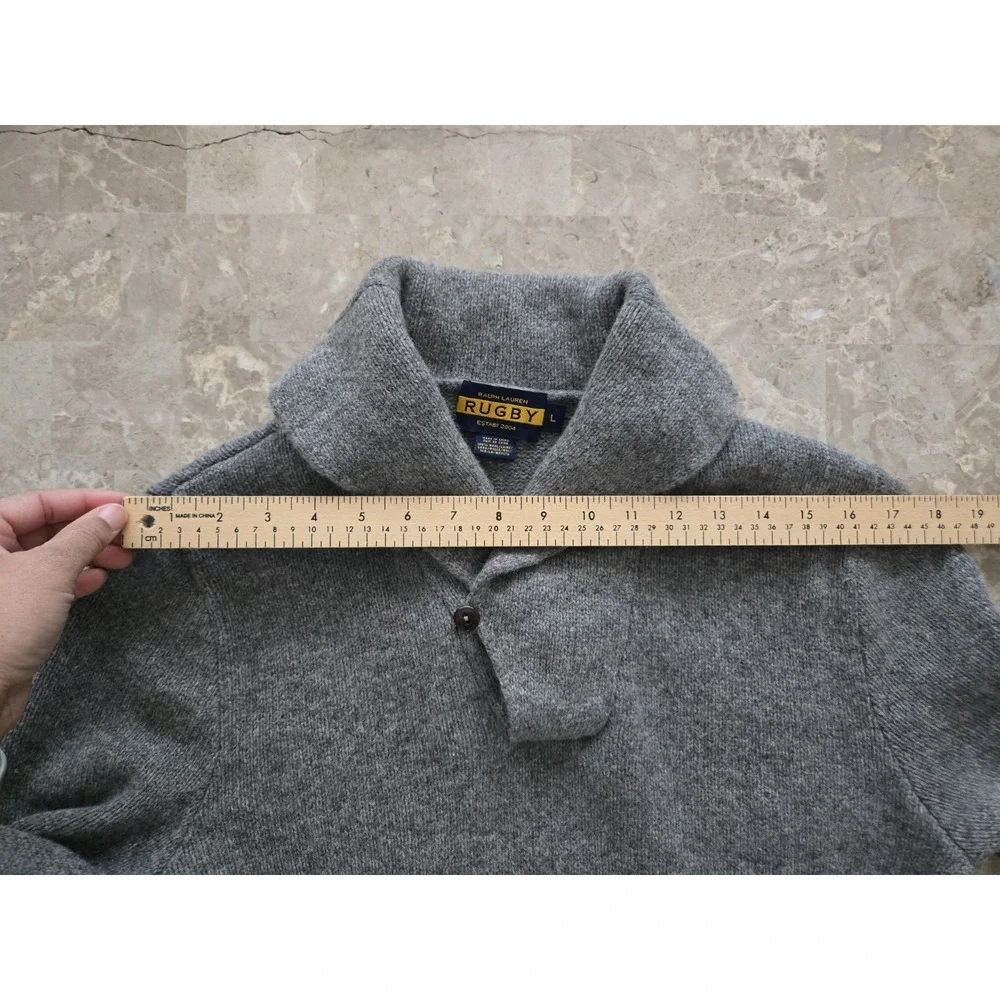 Vintage RALPH LAUREN RUGBY 100% WOOL‎ Knit Sweater SUEDE ELBOW Patch Mens Large